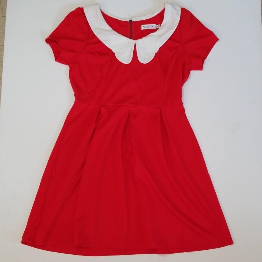 NWT Modcloth Sunny Girl Red Peter Pan Collar Dress - Picture 6 of 7